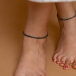 Real Black beads silver Anklets for women