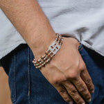Orignal Rudraksha Silver Swastik Triple Line Bracelet
