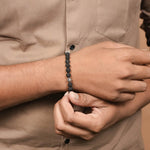 Organic Black Rudraksha and Om Silver Beads Bracelet