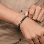 Orignal Lava Stone with Om Namah Shivay Silver Beads Bracelet