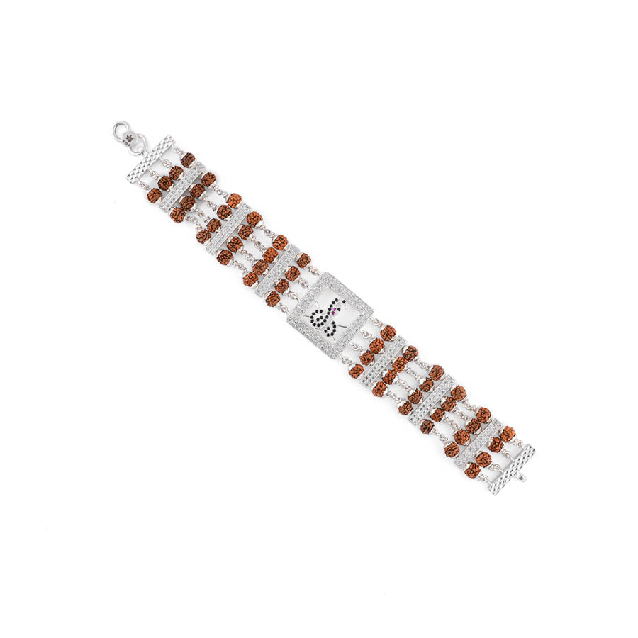 Rudraksha Silver Goga Four Line Bracelet