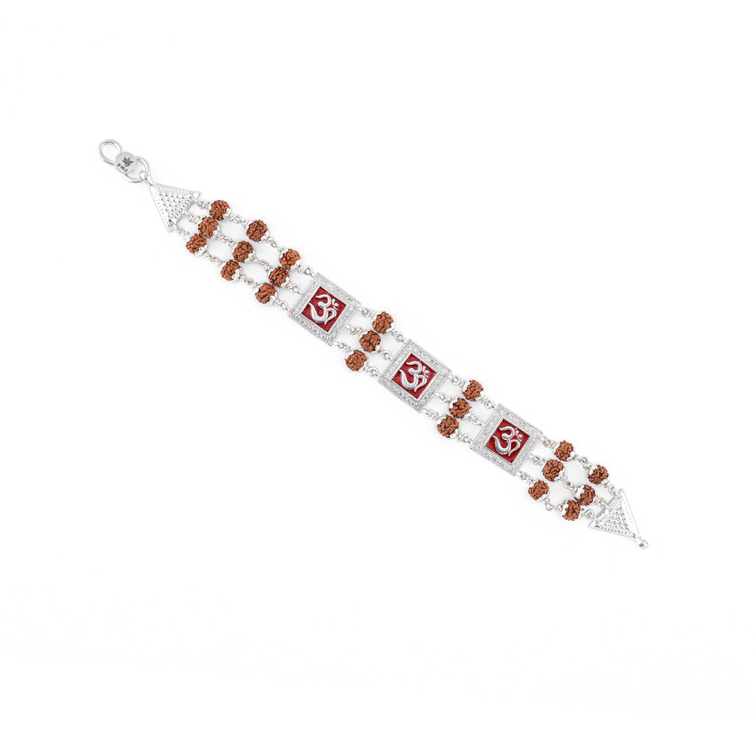 Rudraksha Silver Three Om in Red Brooch Bracelet