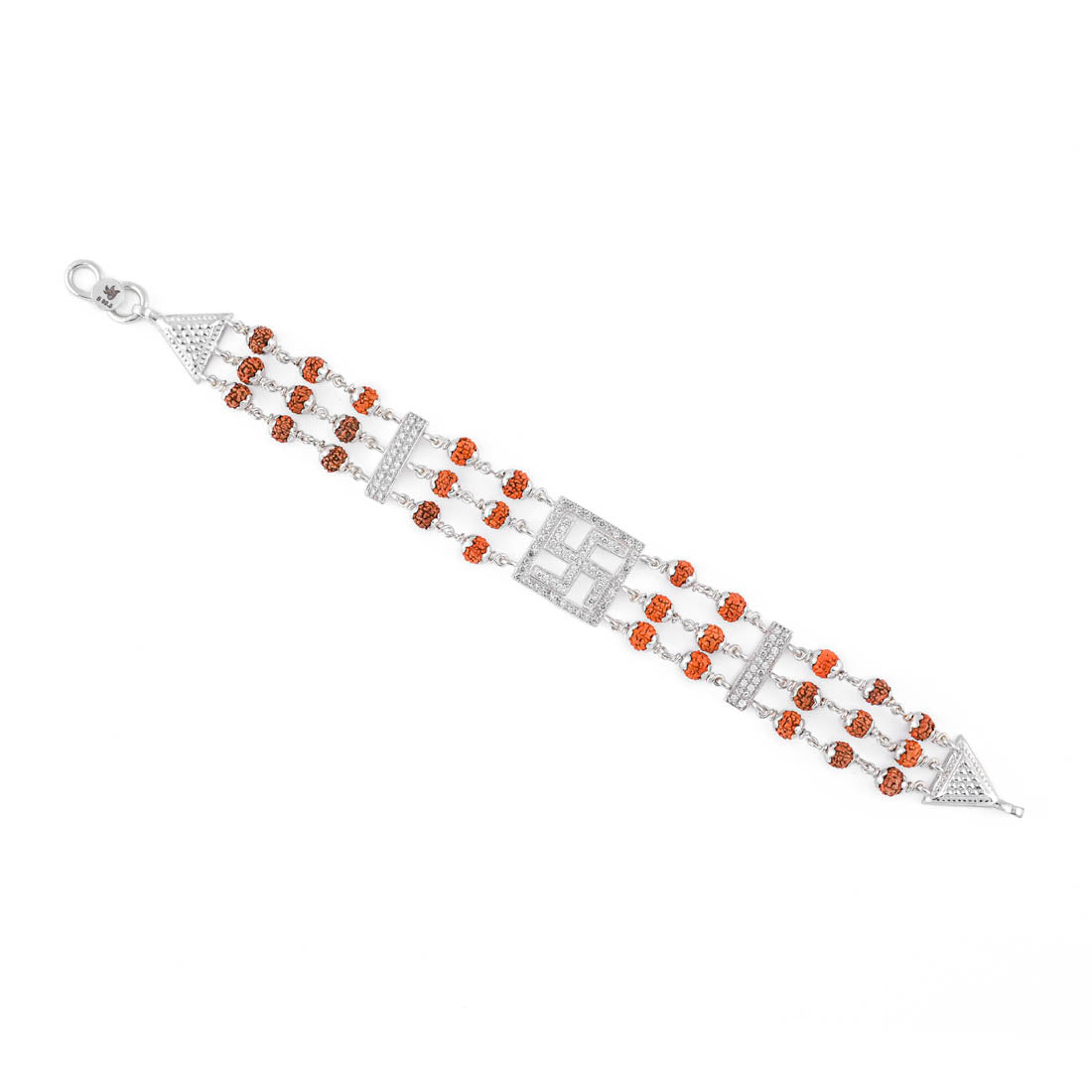 Rudraksha Silver Swastik Brooch Triple Line Bracelet