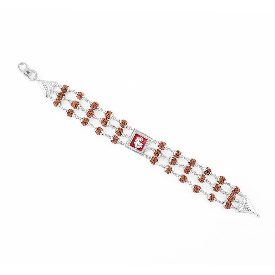 Premium Red Ganesh Triple Row Rudraksha Bracelet