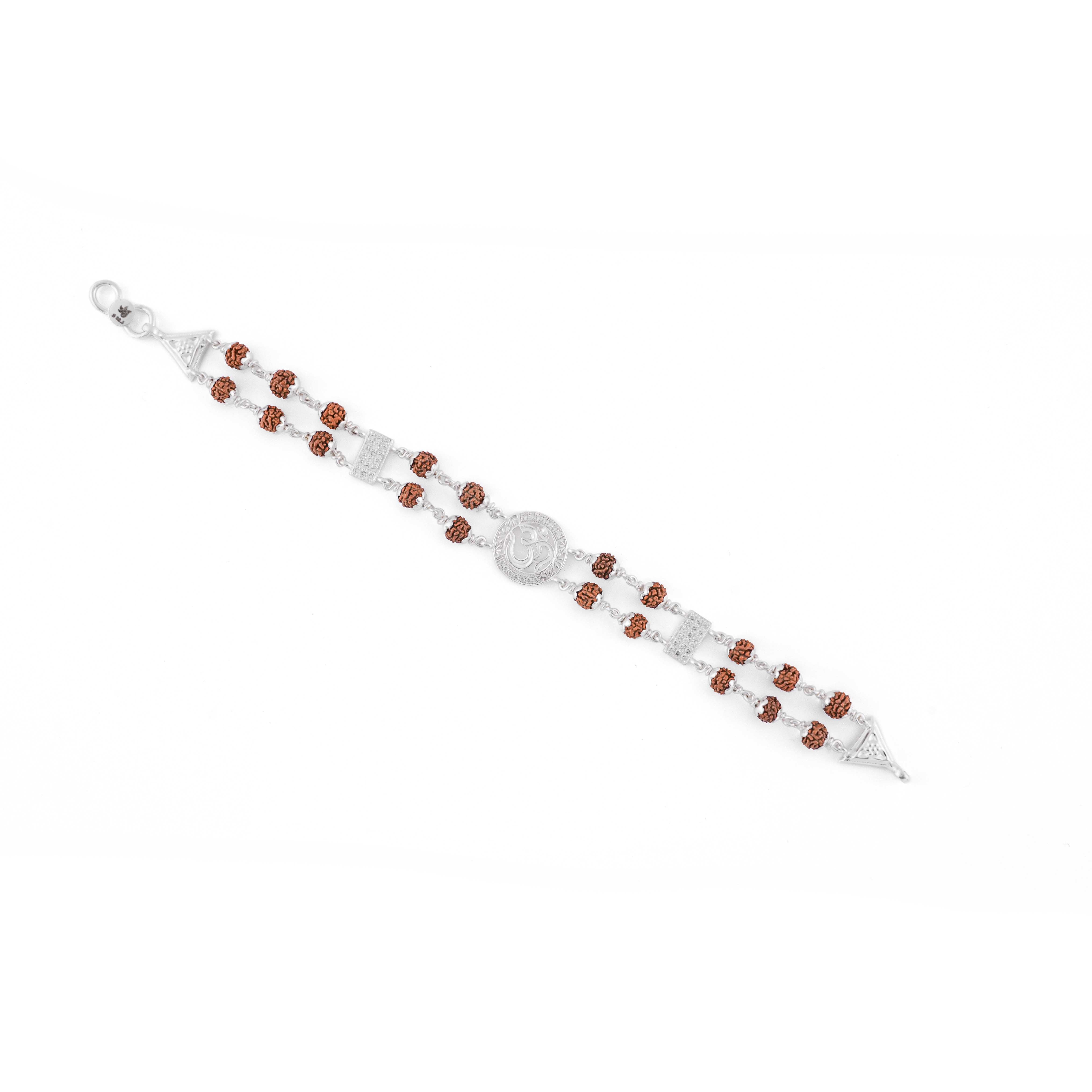 92.5 Silver Central Om Double Line Rudraksha Bracelet