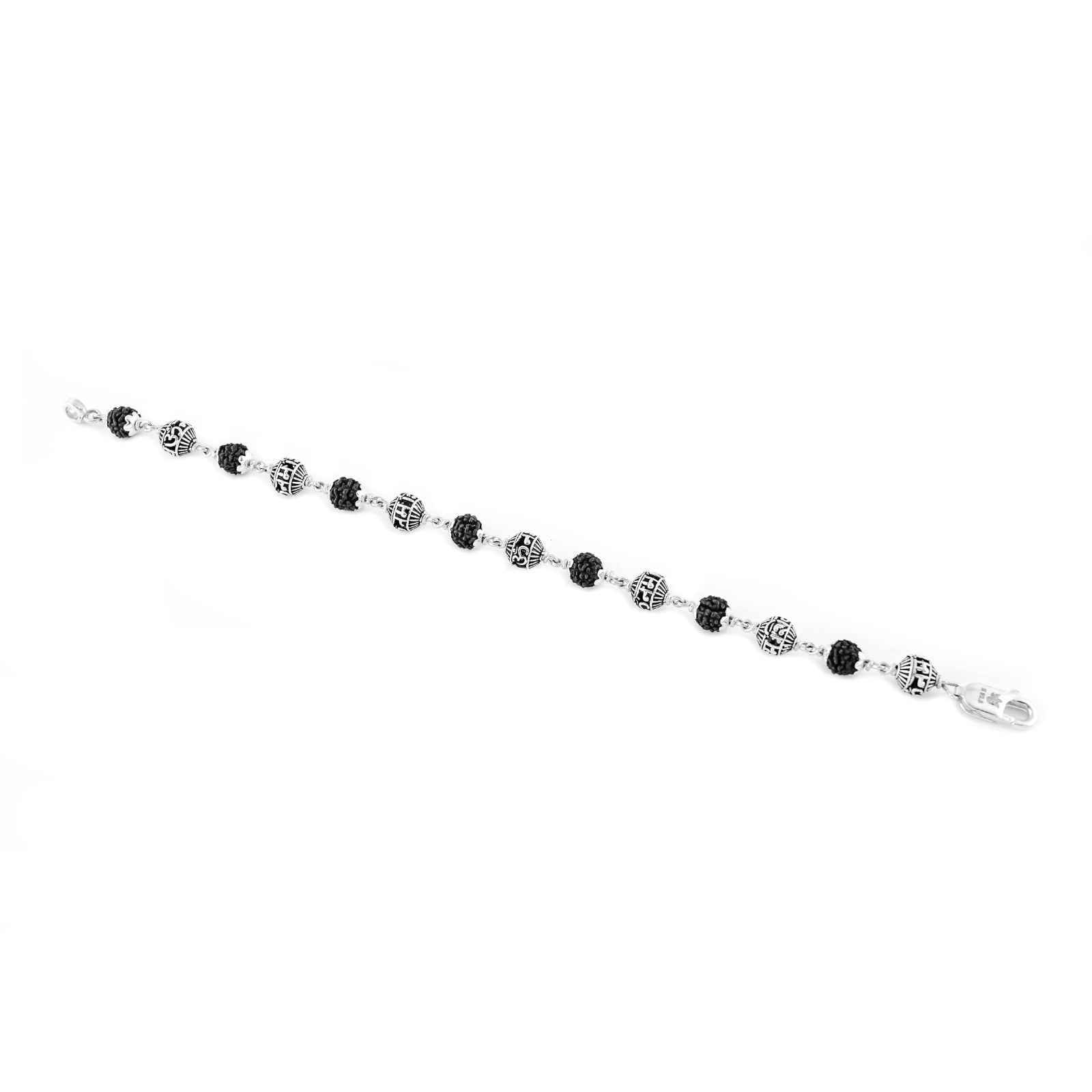 Rudraksha and Om Namah Shivay Silver Beads Bracelet