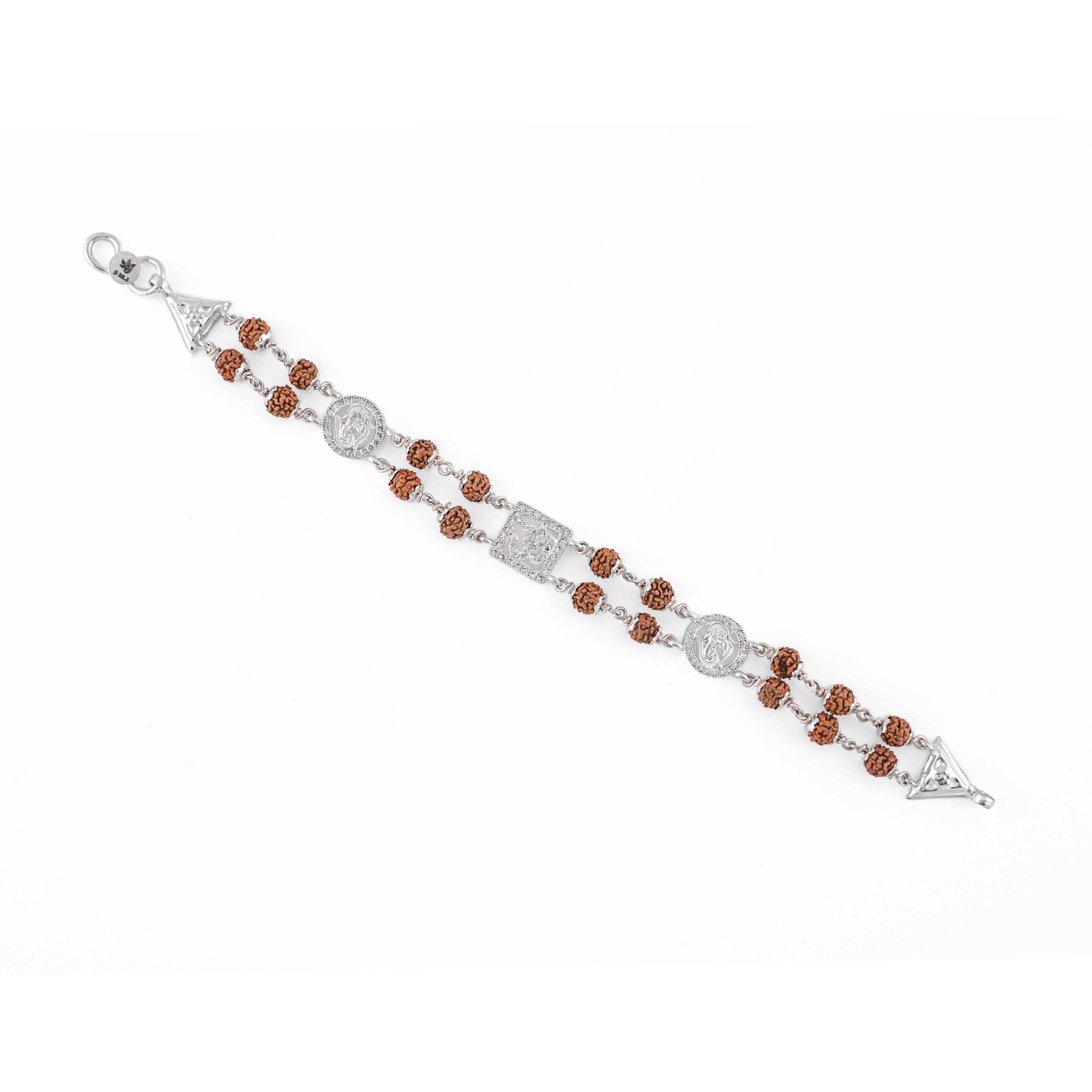 Rudraksha Silver Om With Ganesh Double Line Bracelet