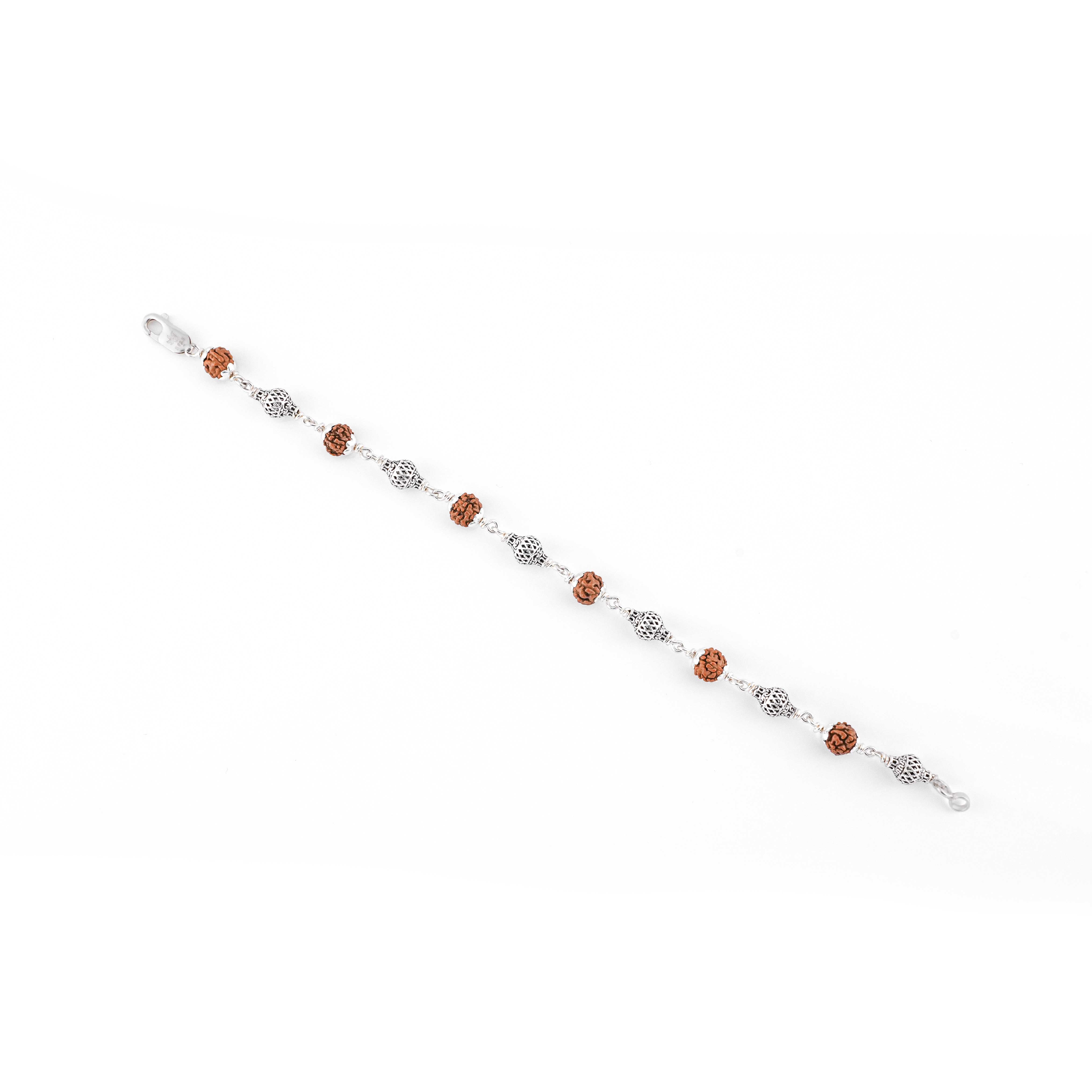 Premium Rudraksha and Hollow Mesh Silver Beads Bracelet