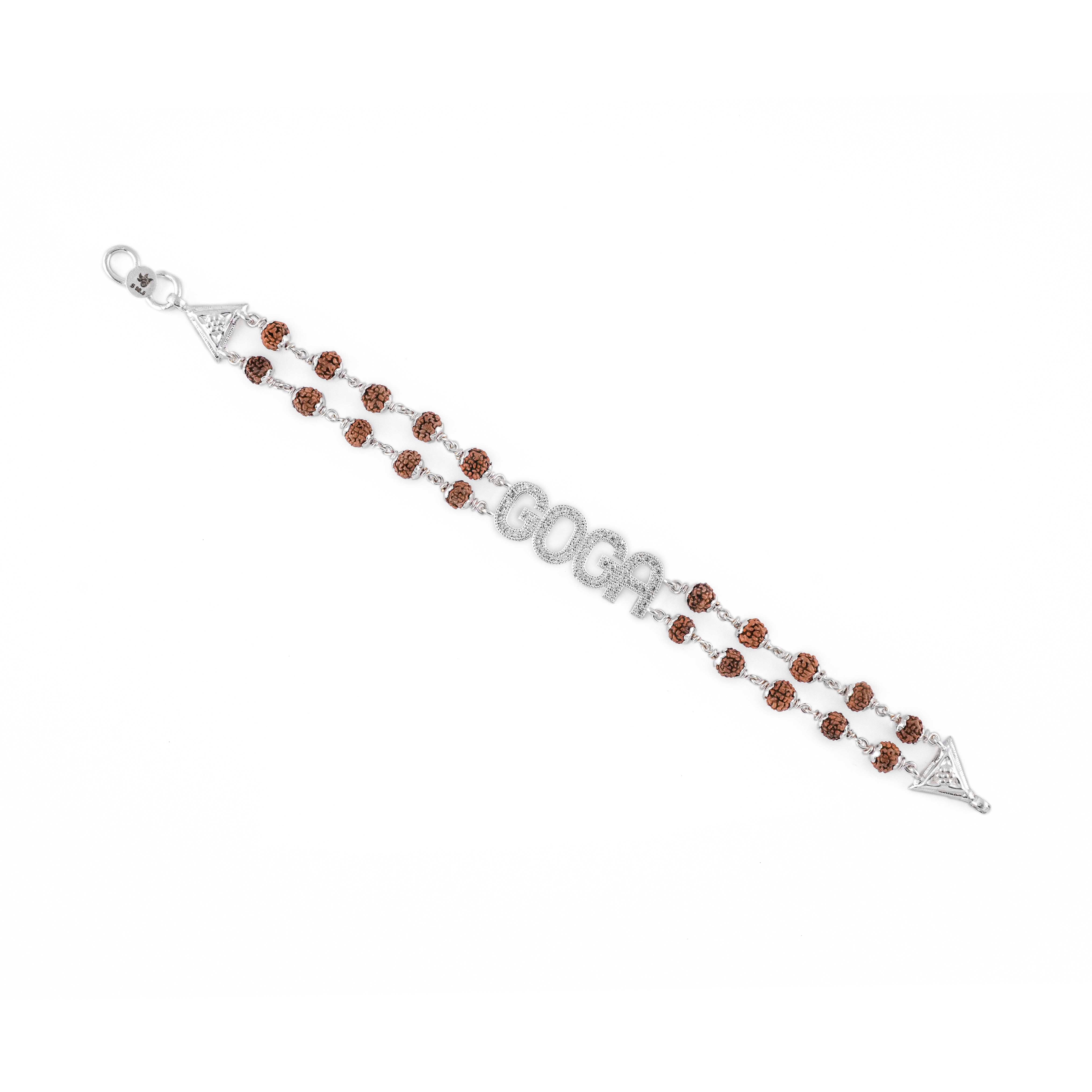 Original Rudraksha Silver Goga Brooch Double Line Bracelet