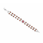 Real Rudraksha Silver Om Red-Col Double Line Bracelet