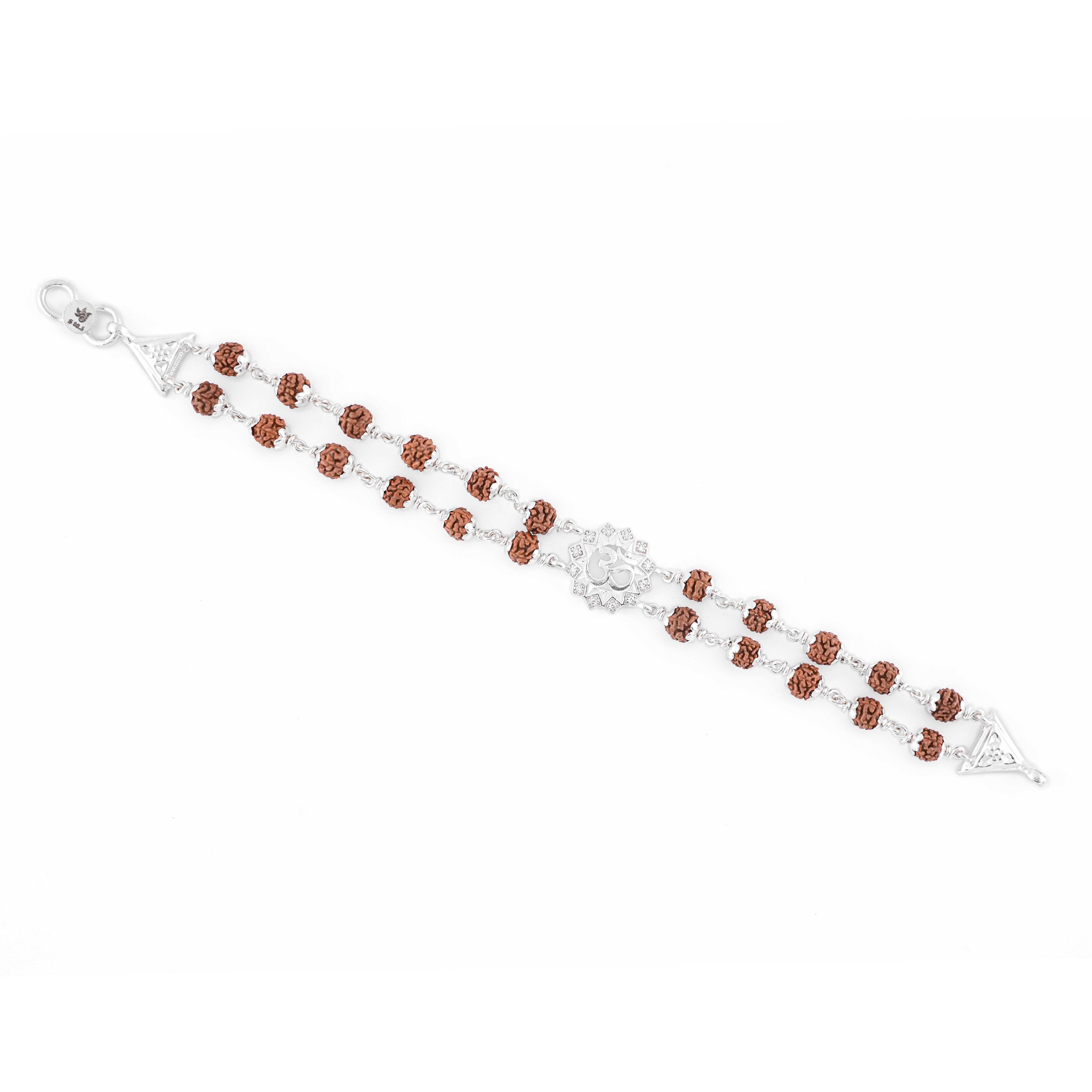 Rudraksha Silver Bracelet with Om Flower Design