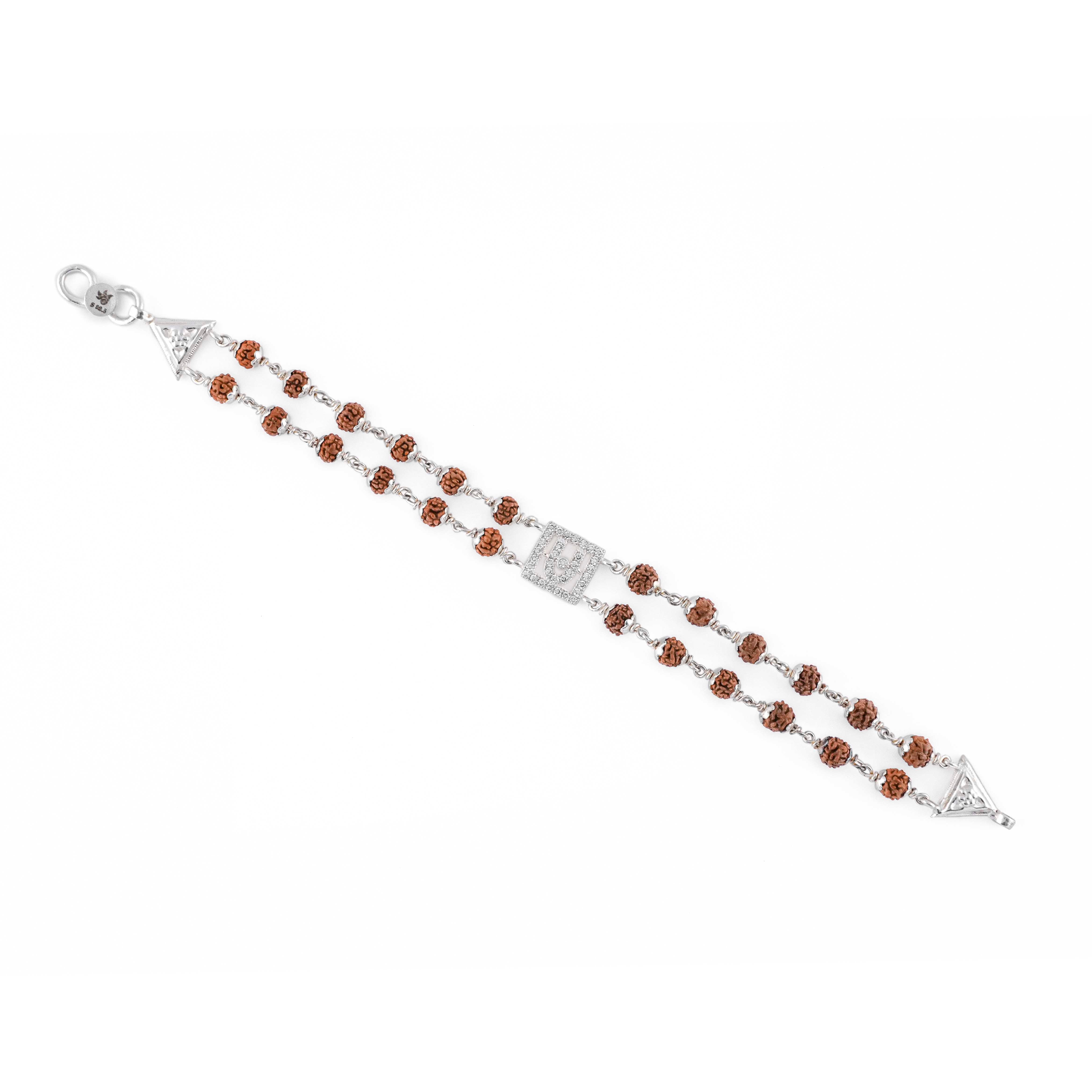 Rudraksha Silver BAPS Tilak Double Line Bracelet