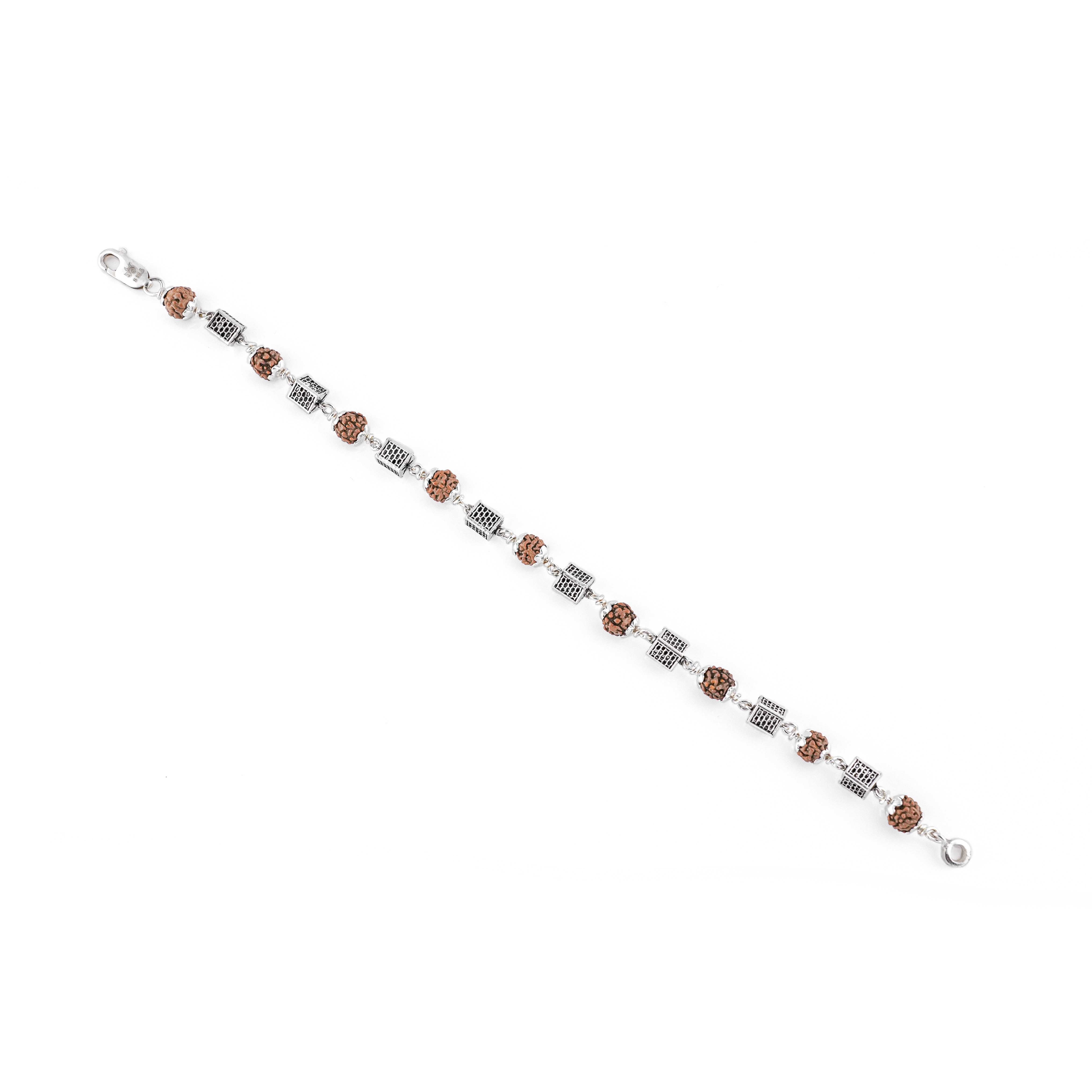 Original Rudraksha Silver Square Cylinder Bracelet.