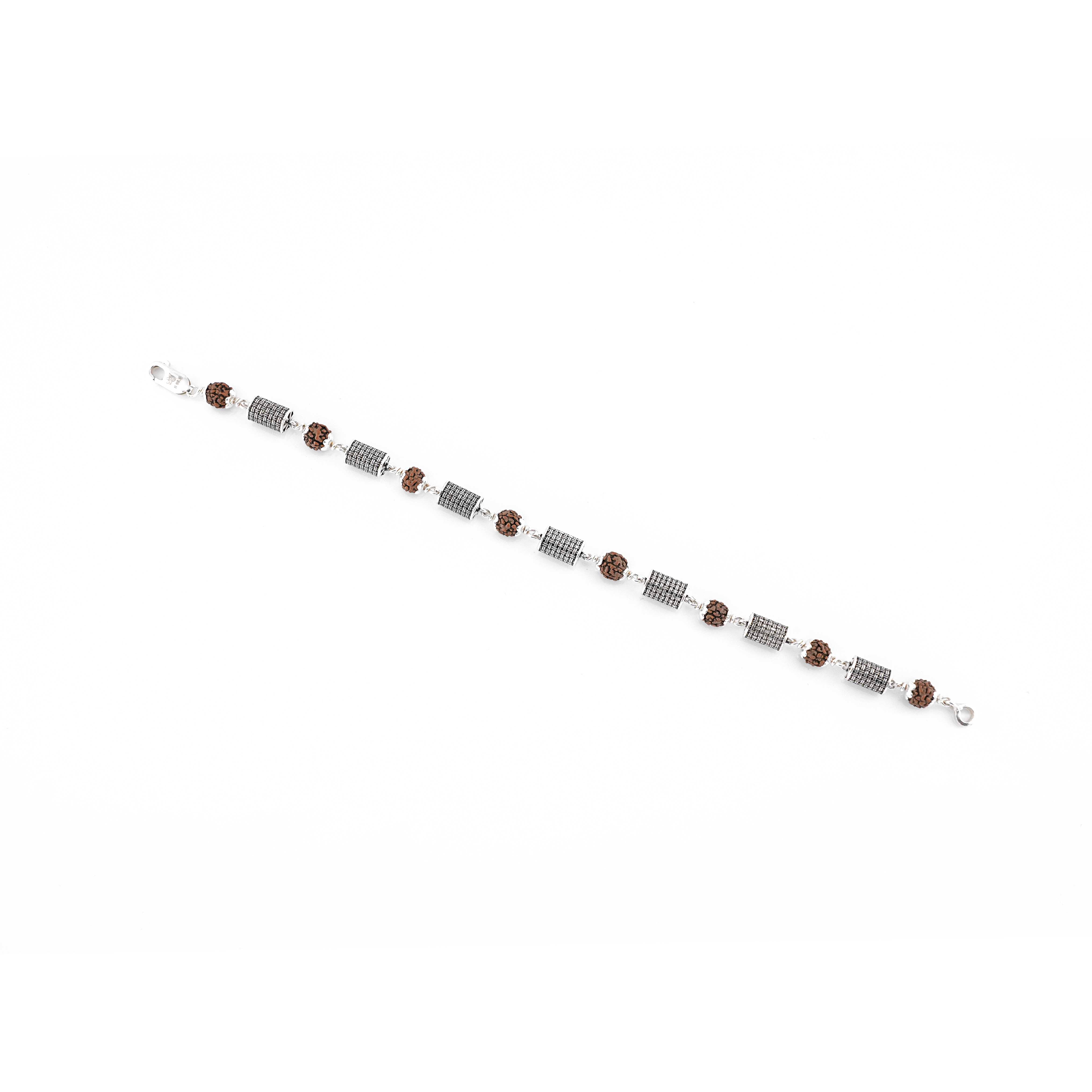 Original Rudraksha Hollow Cylinder Silver Bracelet