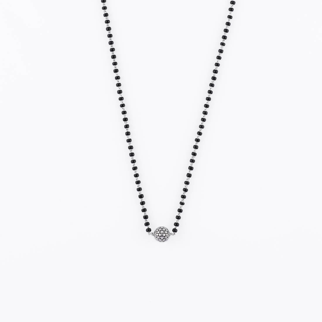 Black Beads Mangal Sutra with Beaded Silver Circular Pendant for Women
