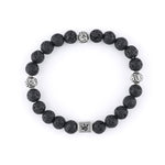 Lava Stone and Om Silver Beads Bracelet