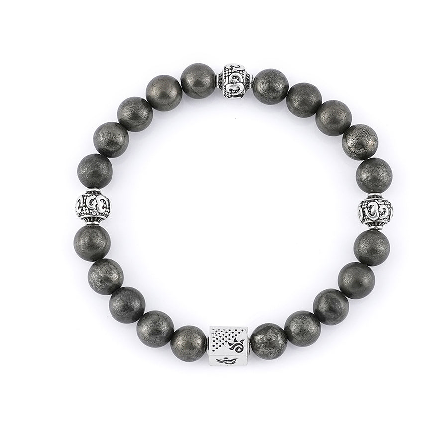 Pyrite Stone with Om Silver Beads Bracelet