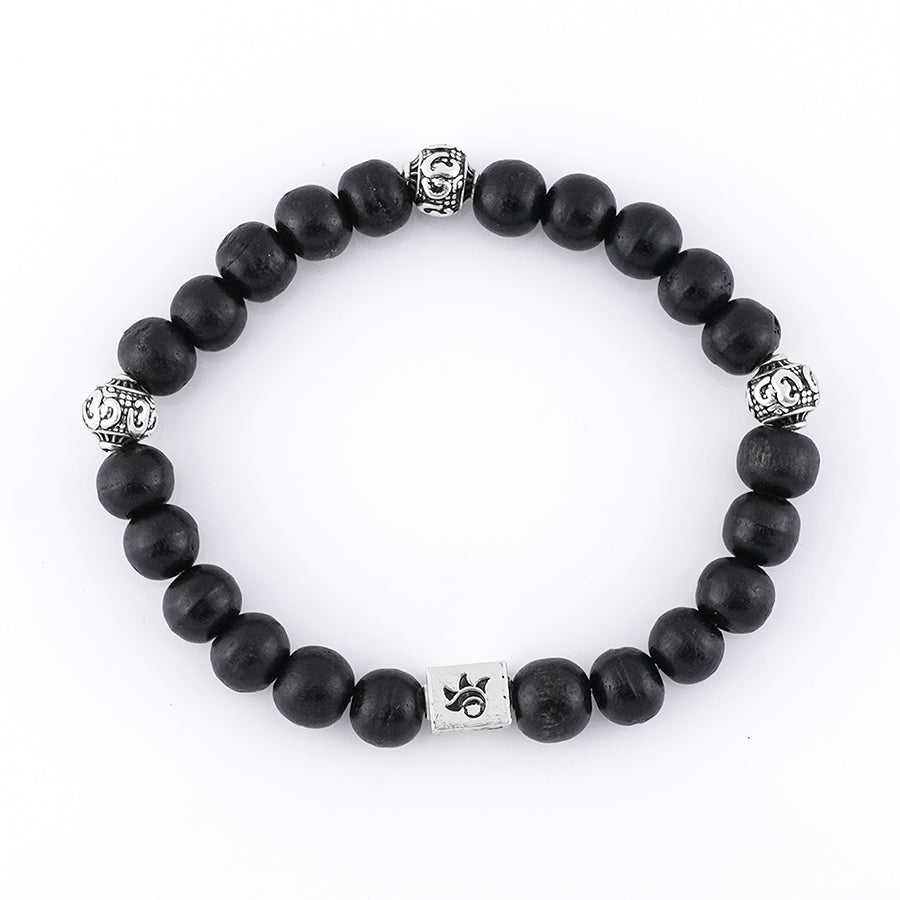 Ebony Karungali with Om Silver Beads Bracelet