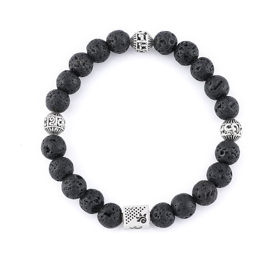 Lava Stone with Om Namah Shivay Silver Beads Bracelet