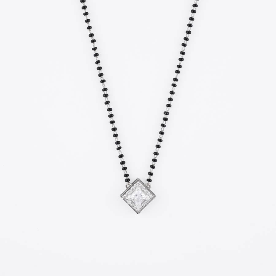 Solitaire Square Shape Mangalsutra in Silver 92.5
