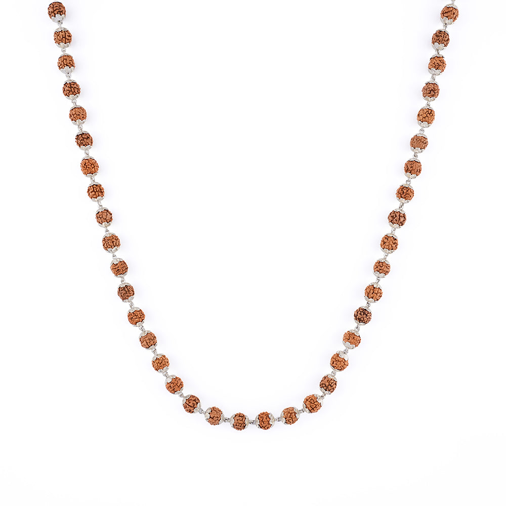 Natural Rudraksha Silver Mala – 8–9 MM