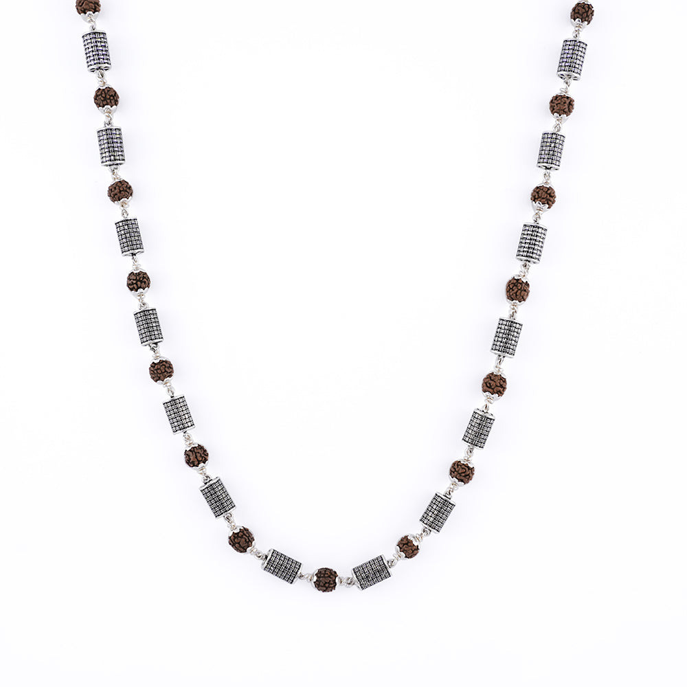 Cylinder Silver Rudraksha Mala