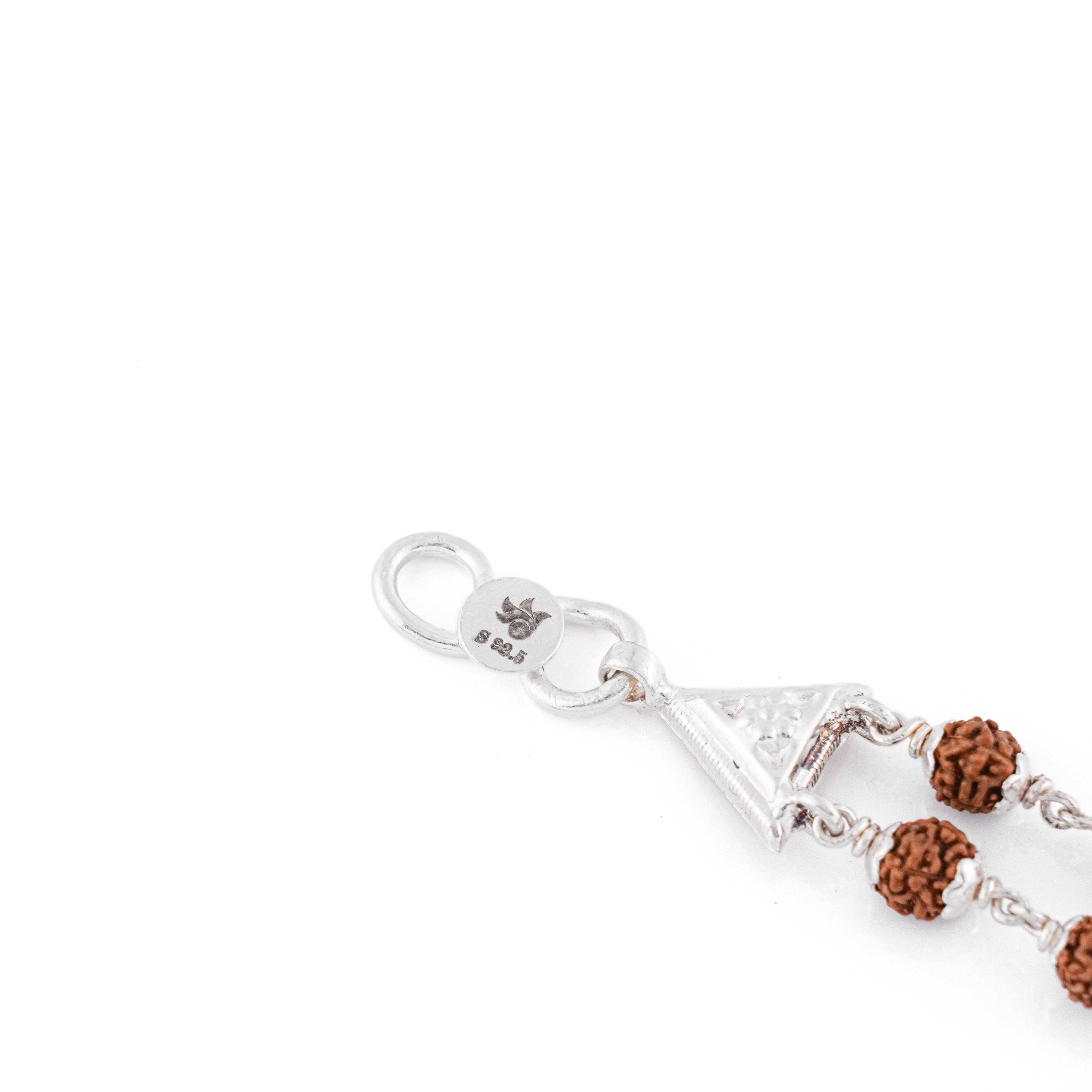 Real Rudraksha Silver BAPS Tilak Double Line Bracelet