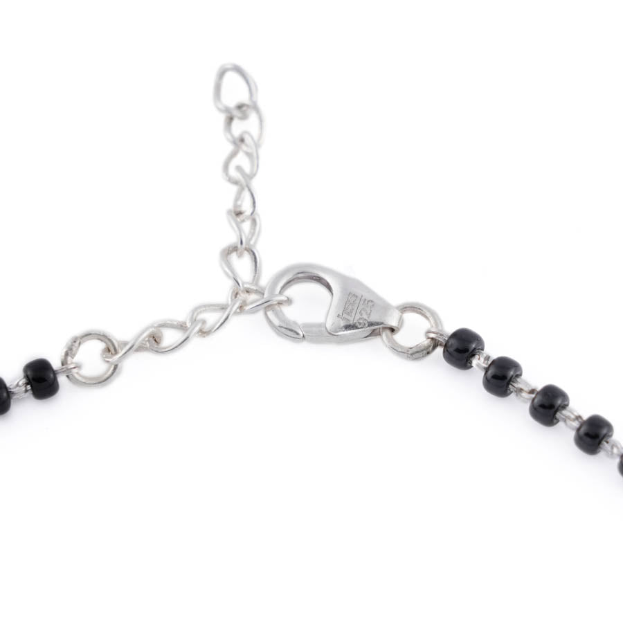 Real Black Beads Mangal Sutra with Beaded Silver Circular Pendant for Women