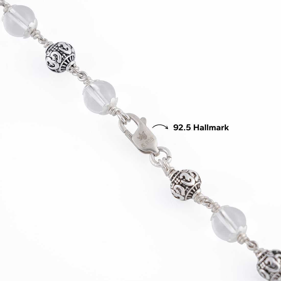 Sphatik Om Silver Mala