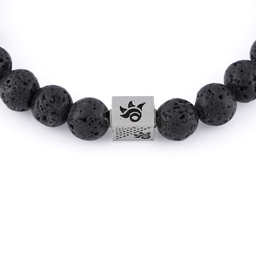Lava Stone and Om Silver Beads Bracelet