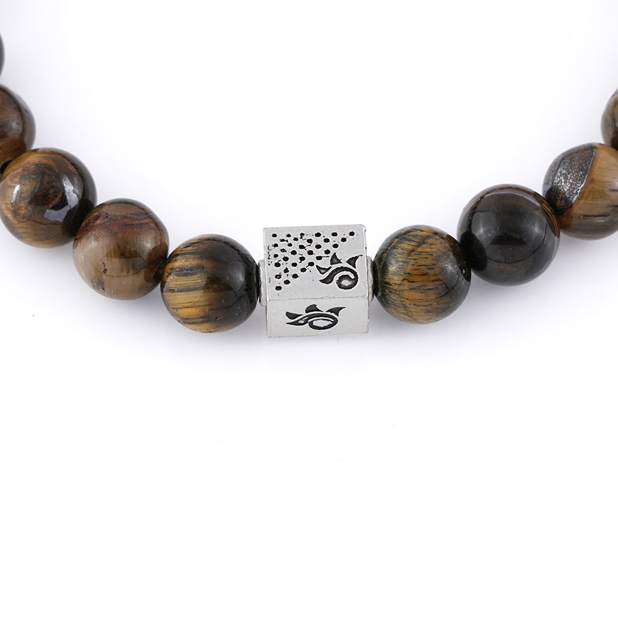Tiger Eye Stone with Om Silver Beads Bracelet