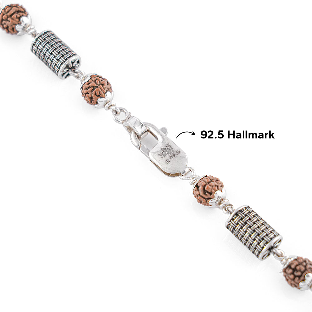 Cylindrical Silver Beads Rudraksha Mala