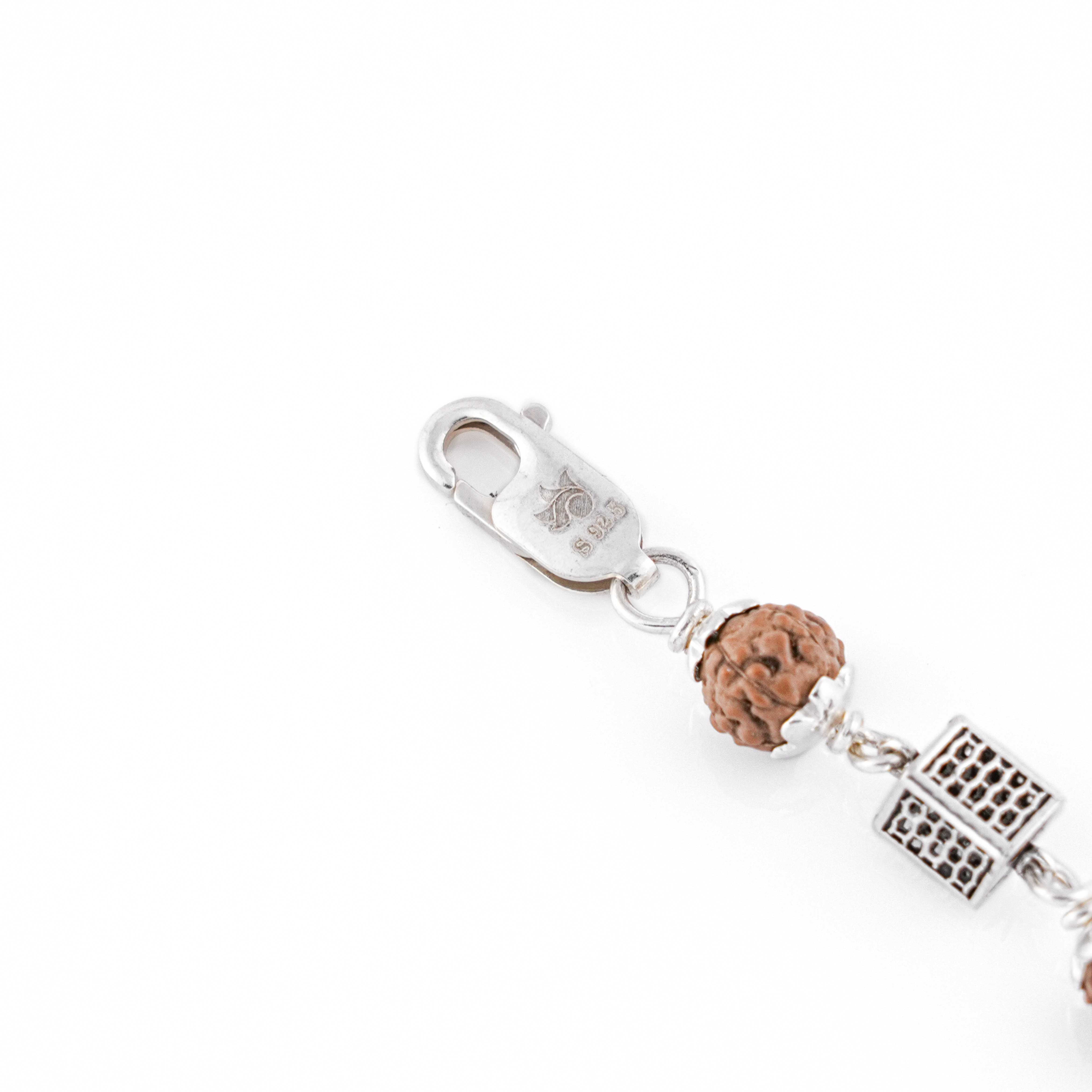 Premium Rudraksha Silver Square Cylinder Bracelet.