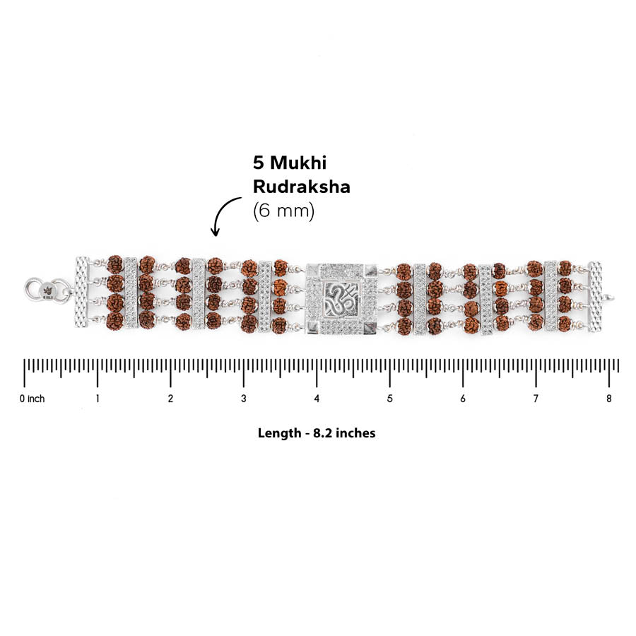 Premium Om Trishul Four Row Rudraksha Bracelet