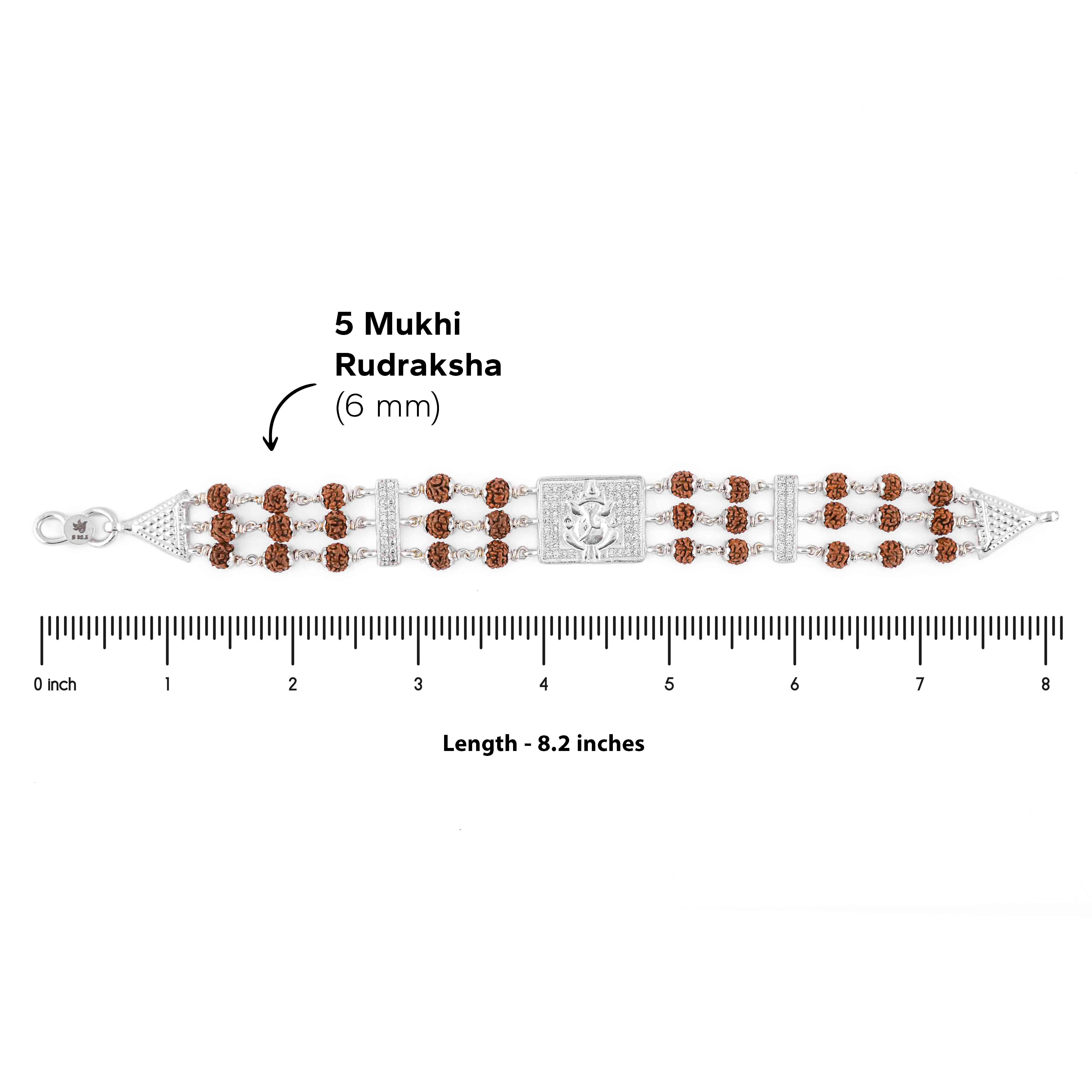 Rudraksha 92.5 Silver Diamond Ganesh Triple Line Bracelet