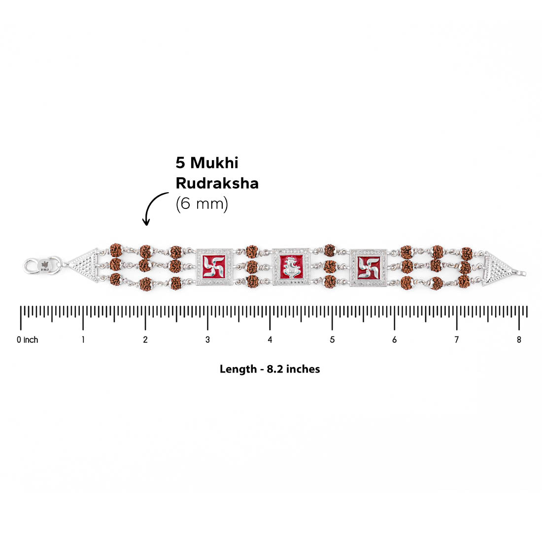 Real Rudraksha Silver Ganesh With Swastik Triple Line Bracelet