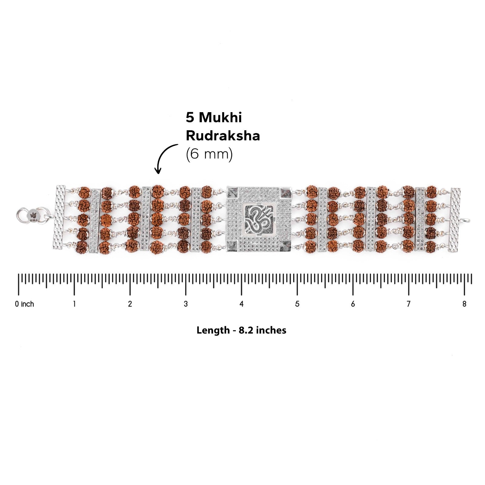 Rudraksha Silver Om and Trishul Five Lines Bracelet