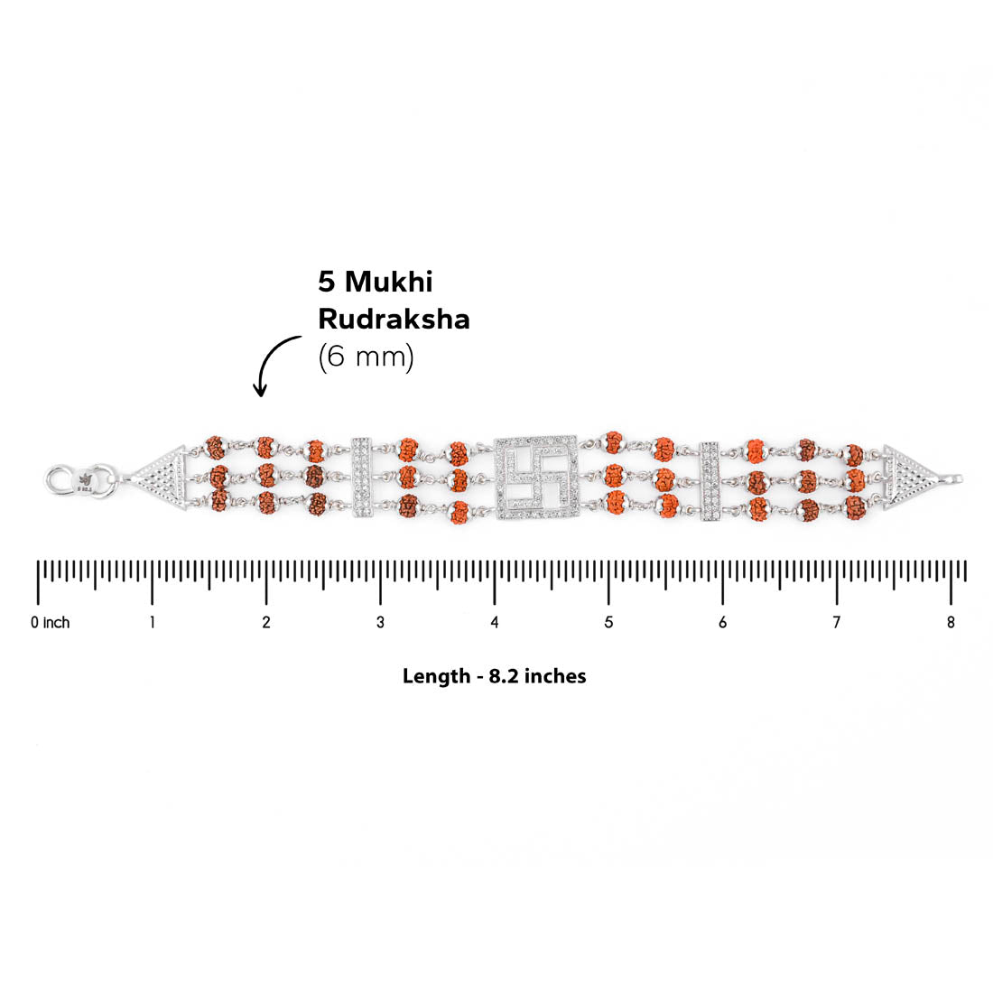 Authentic Rudraksha Silver Swastik Brooch Triple Line Bracelet