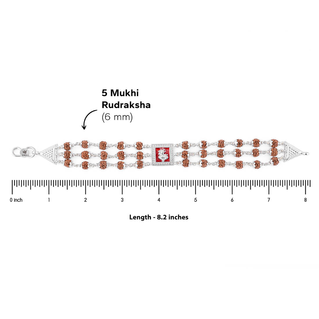 Triple Line Red Ganesh Silver Rudraksha Bracelet