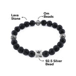 Lava Stone and Om Silver Beads Bracelet
