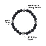 Lava Stone with Om Namah Shivay Silver Beads Bracelet