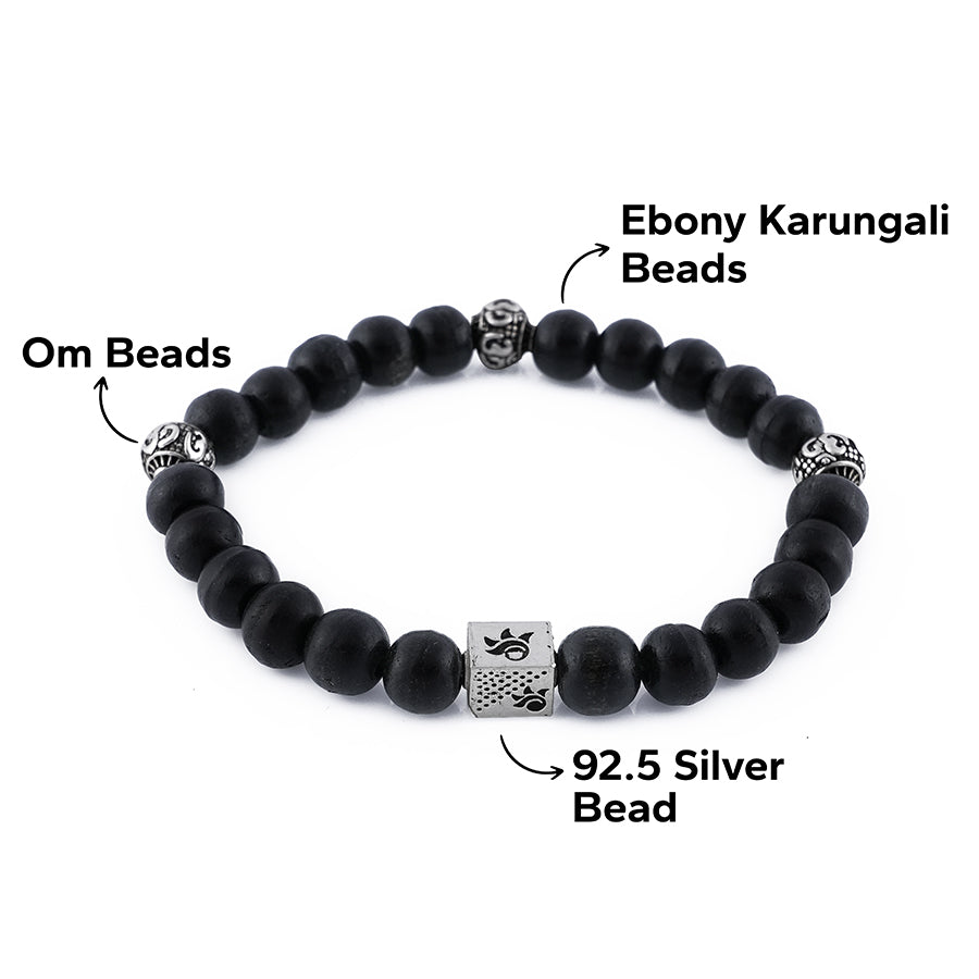 Ebony Karungali with Om Silver Beads Bracelet