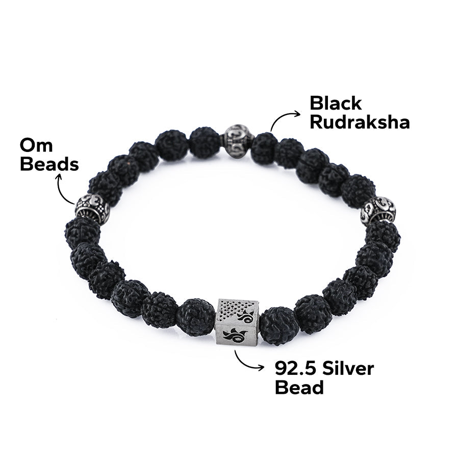 92.5 Silver Om Black Rudraksha Bracelet