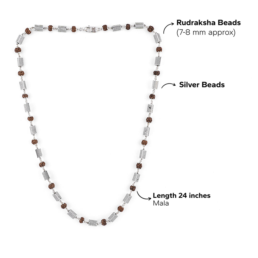Rudraksha Silver Mala with Triangle Beads