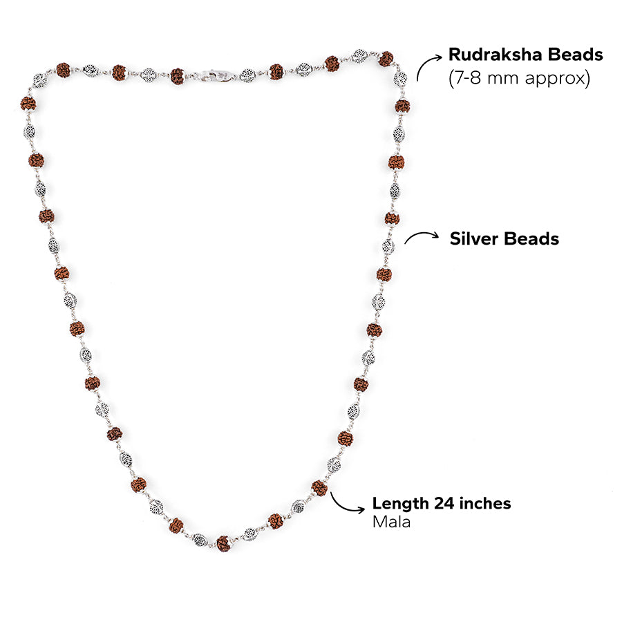 Rudraksha Silver Mala (Oval Beads)