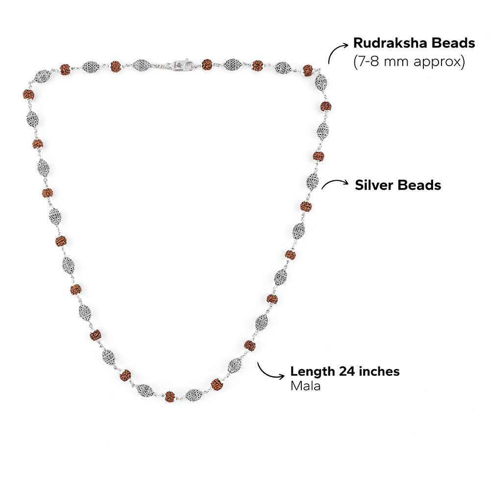 Rudraksha Silver Mala with Dome Beads