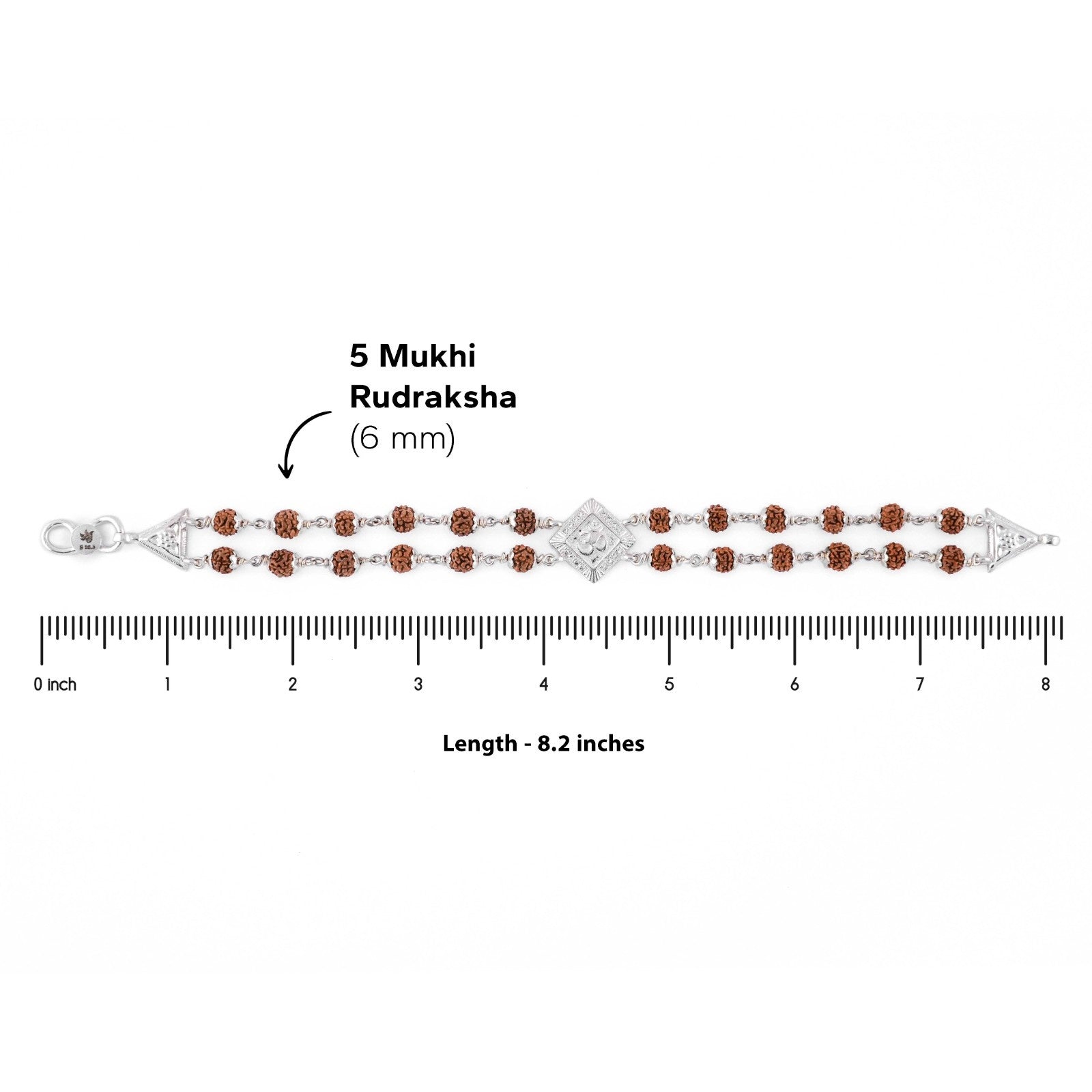 Rudraksha Silver Om Rhombus Double Line Bracelet