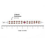 Rudraksha Silver Om Red-Col Double Line Bracelet