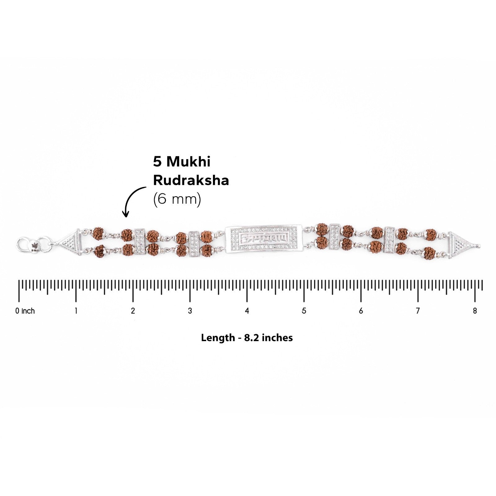 Rudraksha Bracelet with 92.5 Silver Om Namah Shivaay Rectangular Bead