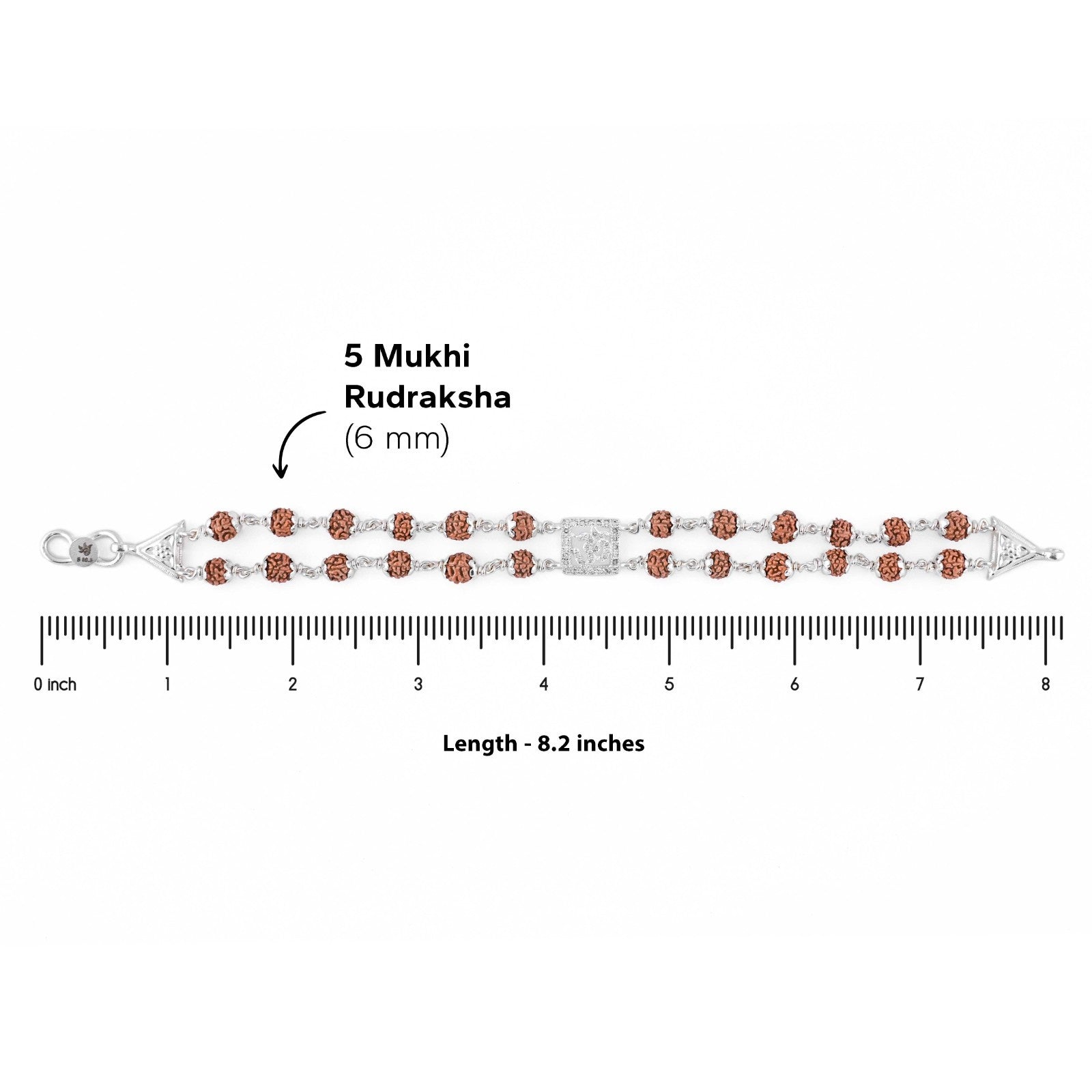 Rudraksha Silver Square Diamond Om double Line Bracelet